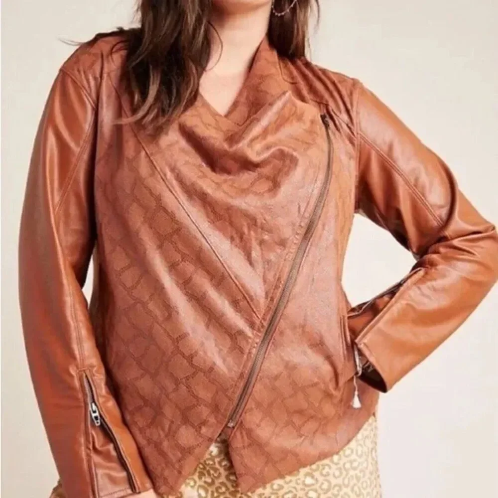 ✨Anthropologie NYDJ✨ 'Sharona' Snakeskin Print Faux Leather Jacket - [Size XSP]
